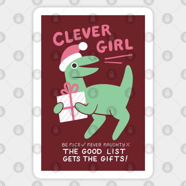 Clever Girl Christmas Dinosaur Sticker by KristyKate